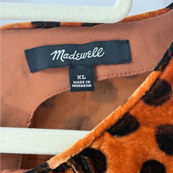 Madewell Velvet Memento Leopard Dot Ruffle Sleeve Top XL Burnt Orange Brown - Picture 11 of 13